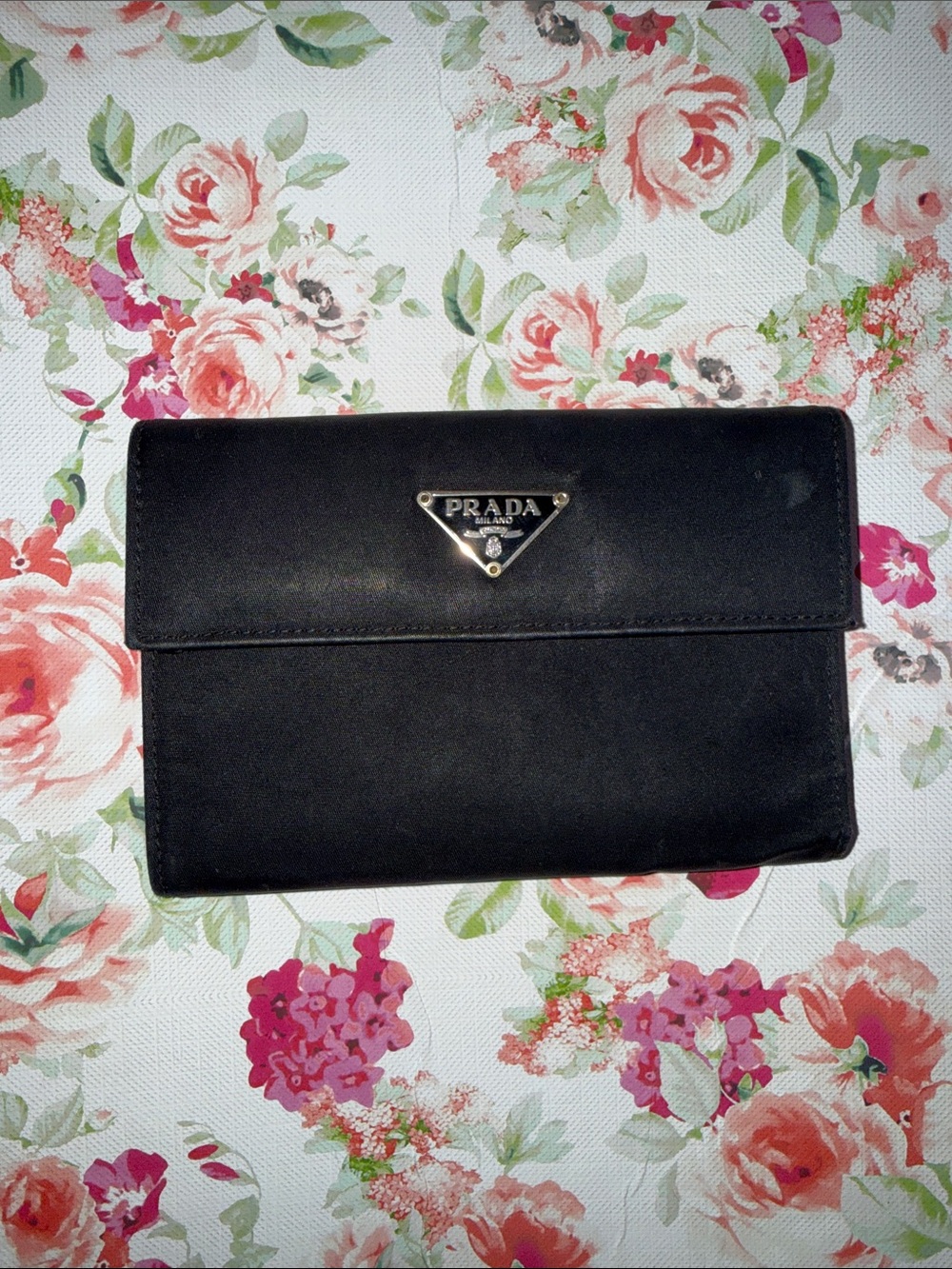Prada Black Nylon Envelope Wallet with Silver Triangle Logo